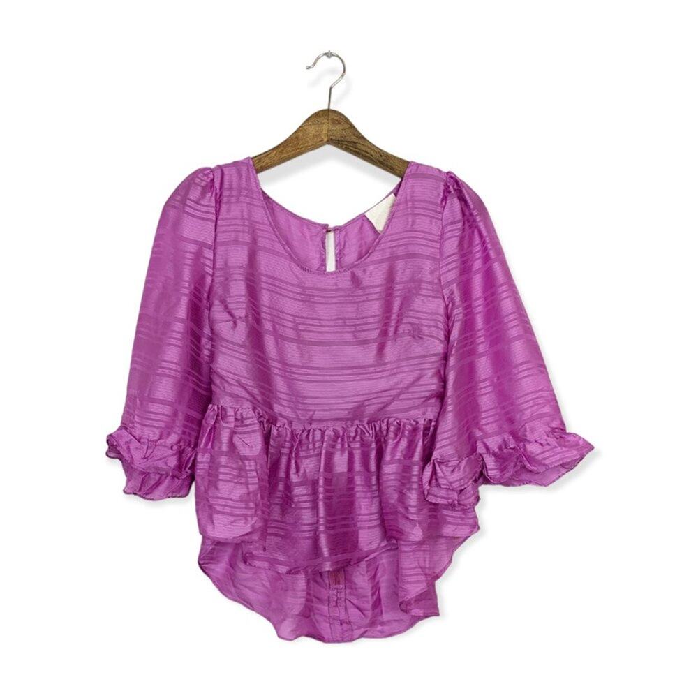 NWT Line & Dot Magenta Stripe Silk Open Back Peplum Blouse